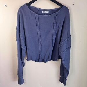 We‎ the Free People Womens Ellie Thermal Slouchy Boho Blue Size XS Oversized Top